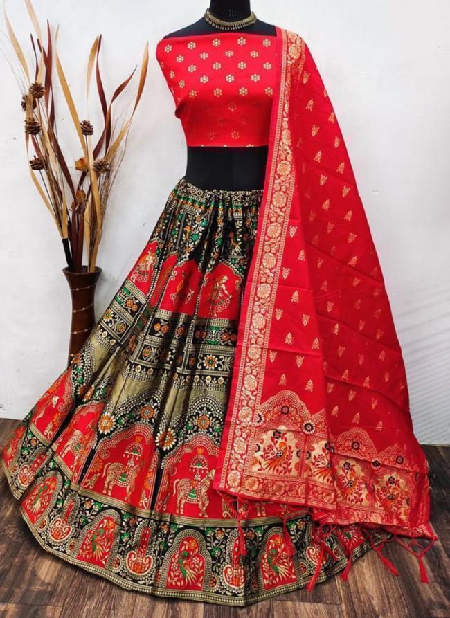 Heavy Brocade Red Festival Wear Embroidery Work Lehenga Choli( Only In Size 34 To 40)